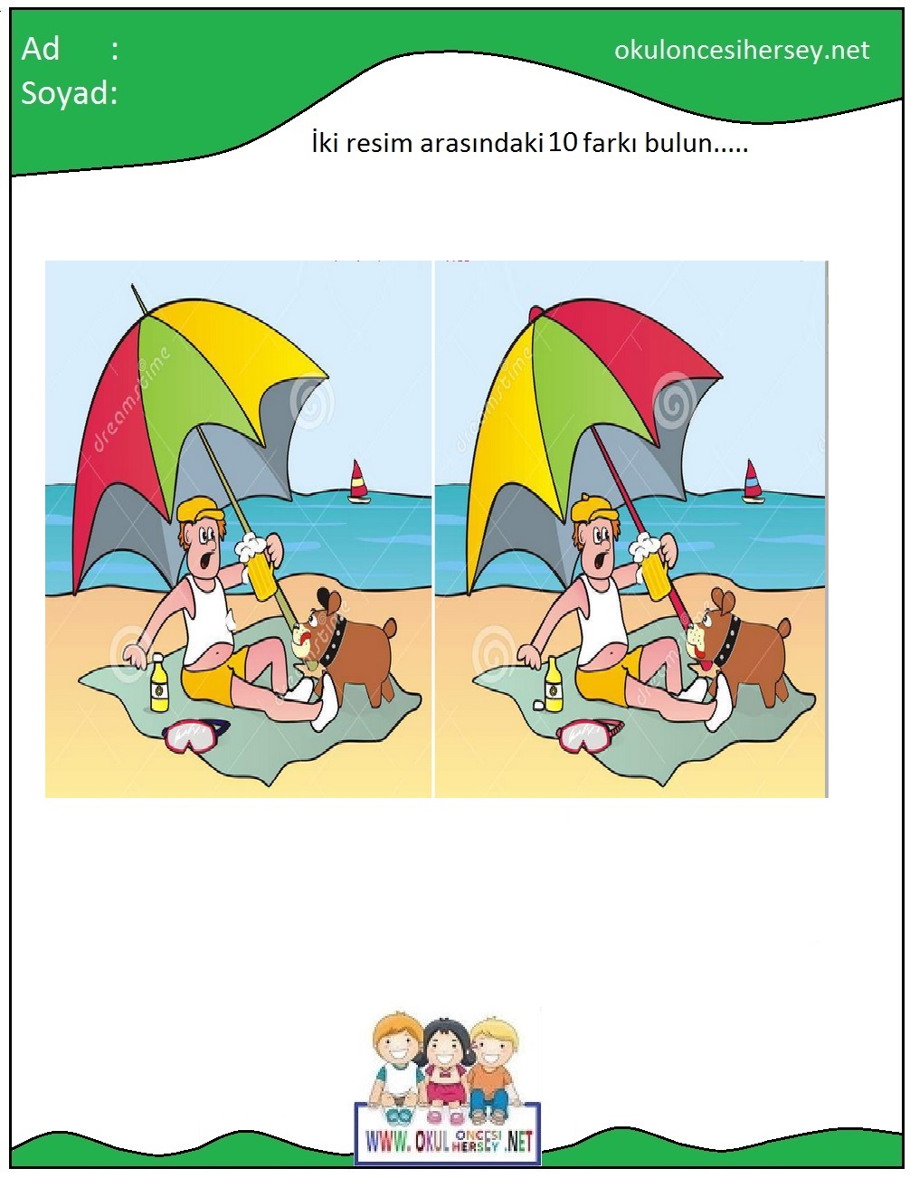 okul öncesi İki Resim Arasındaki Farkı Bul